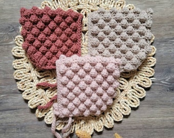 Crochet bobble baby pixie bonnet solid colored, Made to order