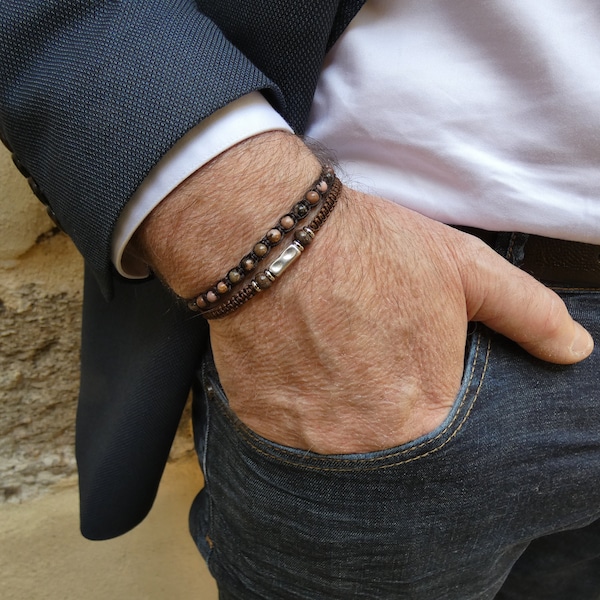 Rhodonite natural stone men's bracelet