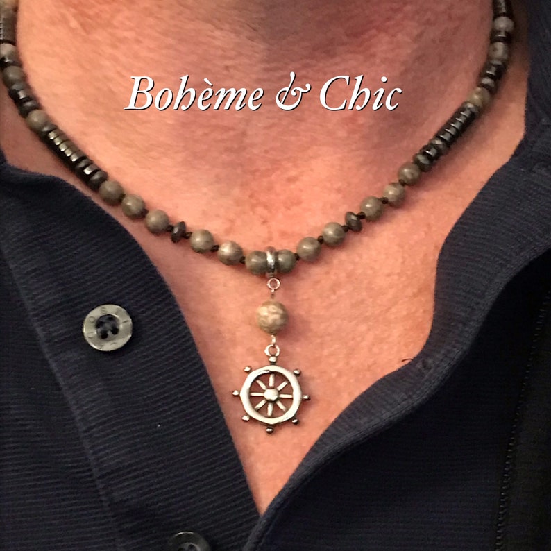 Natural stone man necklacemen/'s jewelryneck towerstainless steel pendantfossil agatehematitebohemian style