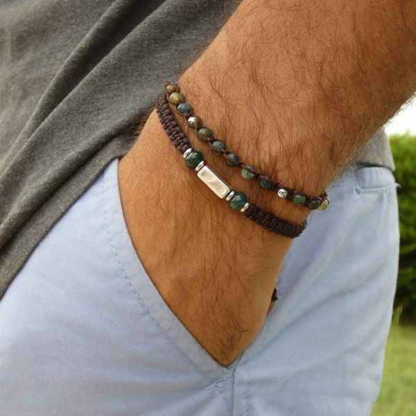 Pulsera de piedra natural ágata para hombre.