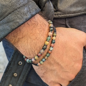 Double men&#39;s bracelet in natural stone: agate and hematite