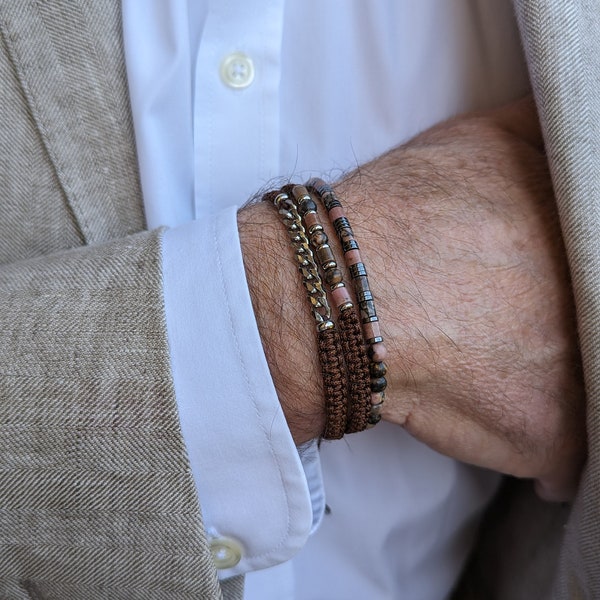 Bracelet homme en pierres naturelles de Rhodonite  et hématite