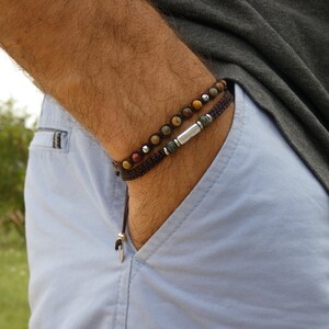 Herenarmband in natuursteen: jaspis en agaat