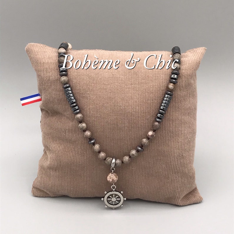 Natural stone man necklacemen/'s jewelryneck towerstainless steel pendantfossil agatehematitebohemian style