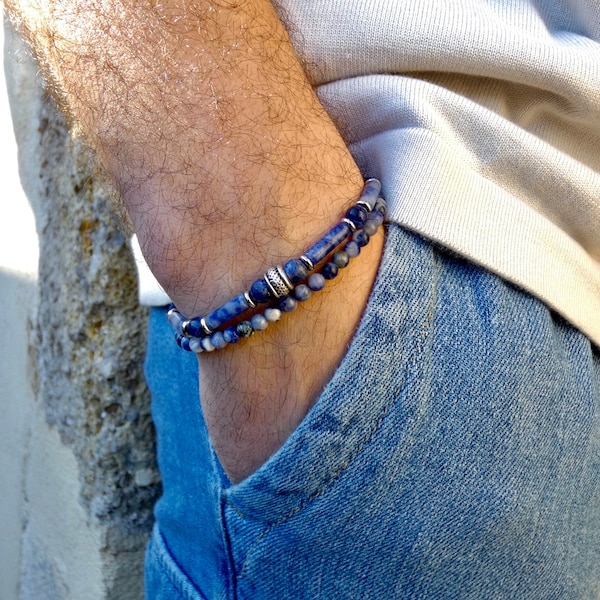 Bracelet tendance pour homme en pierre  naturelle de soldalite