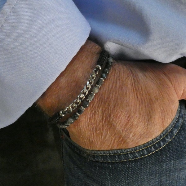 “Protection” bracelet for men in natural gray Labradorite stone (larvikite)