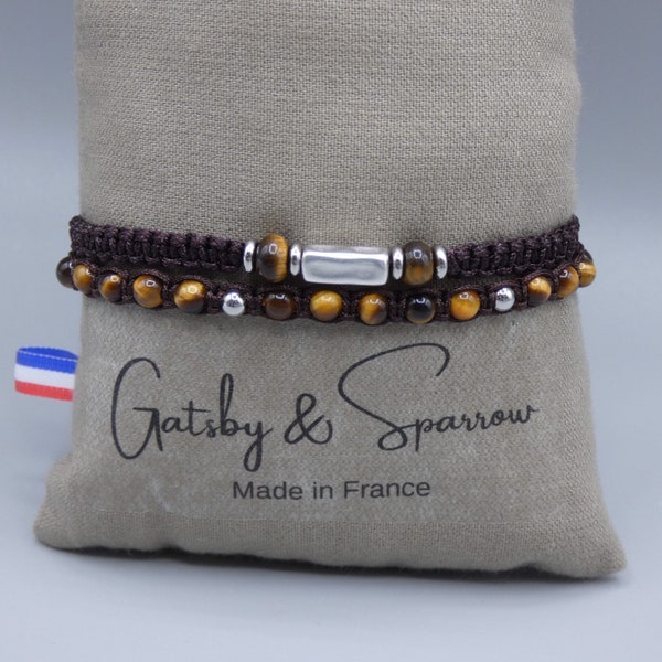 Bracelet pour homme en pierres oeil de tigre