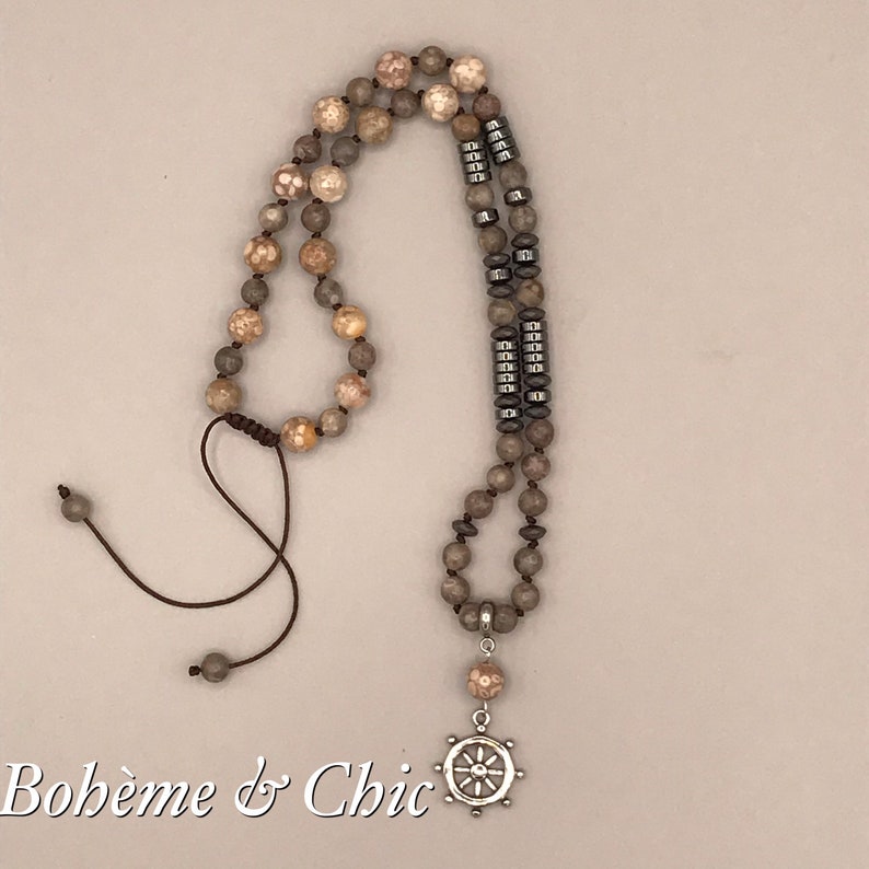 Natural stone man necklacemen/'s jewelryneck towerstainless steel pendantfossil agatehematitebohemian style