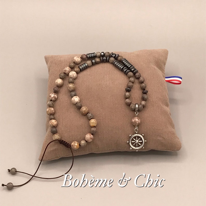 Natural stone man necklacemen/'s jewelryneck towerstainless steel pendantfossil agatehematitebohemian style