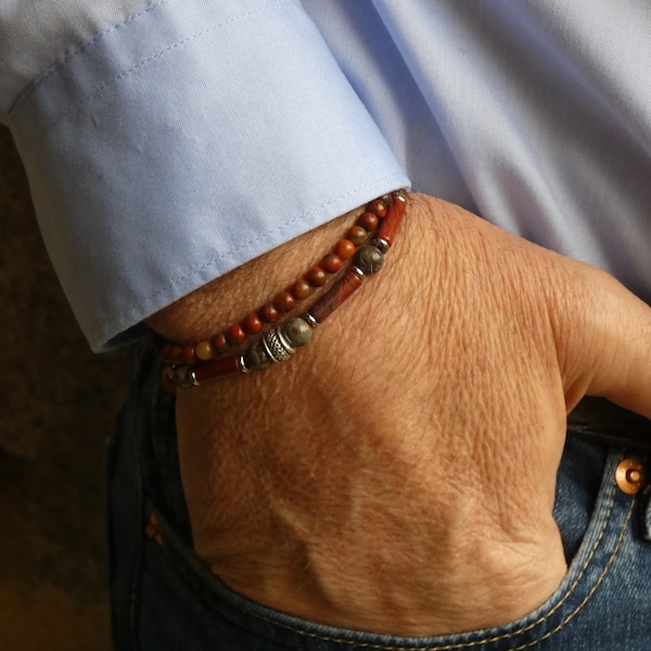 Bracelet tendance pour homme en pierre naturelle de jaspe