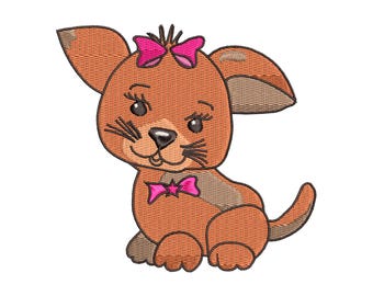 Puppy Embroidery Design, Dog with Bow, Baby Animal Embroidery File