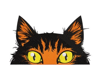 Spooky Cat Embroidery Design | Peekaboo Halloween Cat Motif
