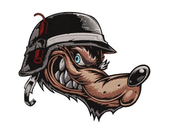Wolf Head Embroidery Design | Biker Helmet Patch
