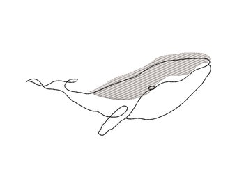 Whale Embroidery Design, Minimal Line Art
