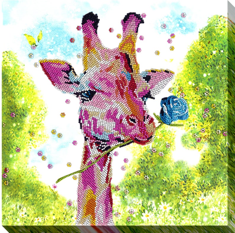 Bead Embroidery Kit Giraffe. Needlepoint Kit Beaded Painting Etsy