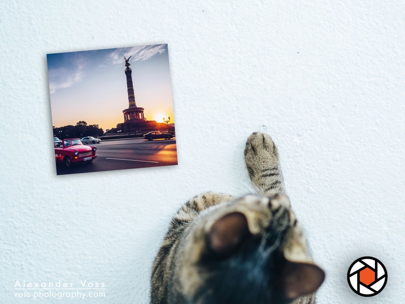 Berlin picture on wood Photo Victory Column with Trabant 10 x 10 cm The original Berligram with white border Perfect gift and souvenir image 3