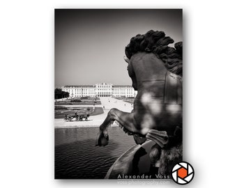 Wien Schwarz Weiß Bild auf Leinwand - Schloss Schönbrunn als Wandbild - Aufhängefertig, kein extra Rahmen nötig - Stilvolle Fotokunst kaufen