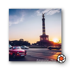 Berlin picture on wood Photo Victory Column with Trabant 10 x 10 cm The original Berligram with white border Perfect gift and souvenir image 1