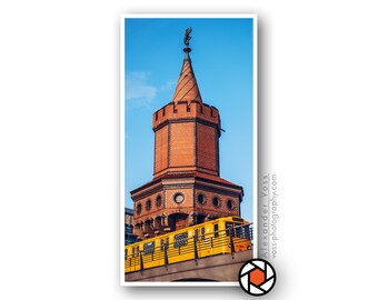 Berlin print on truck tarpaulin - mural Oberbaumbrücke in portrait format - picture can hang without a frame - fine art photography directly from. photographers