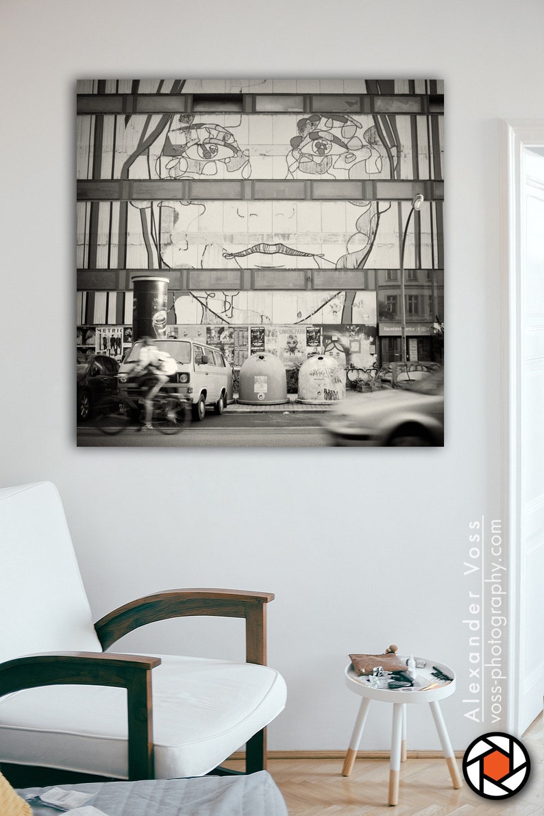 Canvas picture Berlin Street Art Black and White Photography Stylish mural, ready to hang Analogue photo art directly from the artist image 5