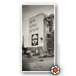 Berlin Print Black White Tacheles - Analog photography wall picture on truck tarpaulin - portrait format, no frame required - stylish fine art photography