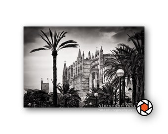 Palma de Mallorca Wandbild - Schwarz Weiß Fotografie auf Leinwand - Inspirierende Fotokunst, die Dir ein Lächeln ins Gesicht zaubert