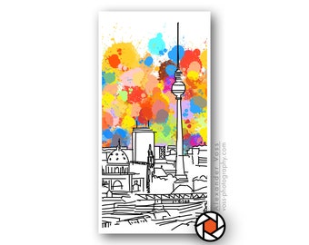 Skyline Berlin poster - art print on truck tarpaulin - colorful mural with positive energy - does not need a frame - moving-in gift idea