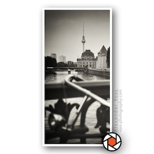 Black and white photography - Berlin skyline on truck tarpaulin - analogue photography as a wall picture, no frame necessary - photo art directly from the photographer
