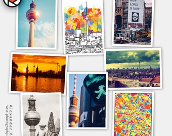 Berlin Postkarten Set - Fotografie und Fotokunst zum Verschicken und Verschenken, zum Dekorieren und Gestalten - 8 typische Berliner Motive
