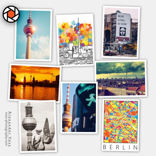 Berlin Postkarten Set - Fotografie und Fotokunst zum Verschicken und Verschenken, zum Dekorieren und Gestalten - 8 typische Berliner Motive