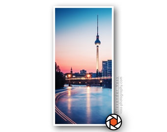 Berlin skyline with television tower - Original mural on truck tarpaulin - Narrow format, hangs without a frame - Photo art directly from the photographer