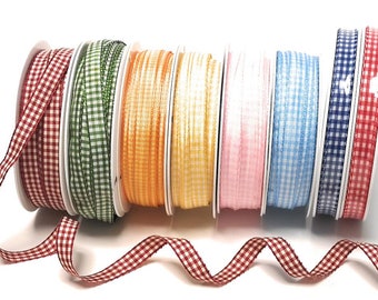 1 m=0,20EUR) Ribbon 50 m x 10 mm check ribbon Vichy check woven decorative ribbon checked - choice of colours -