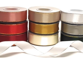 1 m / 0.20 EUR) satin ribbon 25 m x 25 mm with gold edge / silver edge double satin ribbon gift ribbon Christmas ribbon - choice of colors - [1371]