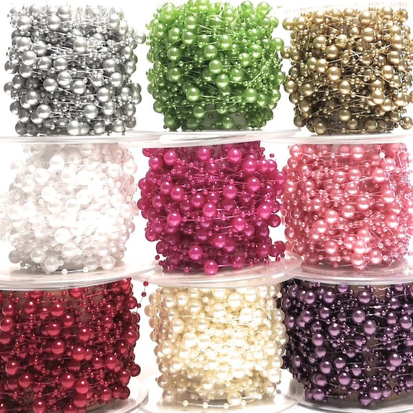 1m/0,67EUR) Perlenschnur 15m x 8mm Perlenband Perlenkette Dekoband Perlen Dekoband - Farbwahl -