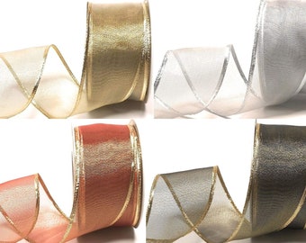 1 m/0.60 EUR) ribbon 25 m x 60 mm decorative ribbon gold ribbon with wire lurex grid ribbon - choice of colors - [5260]