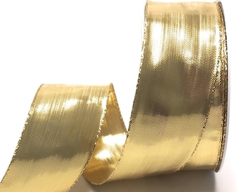 1 m/0.32EUR) Ribbon 25 m x 40 mm gold decorative ribbon gold ribbon with wire inserts [5200]