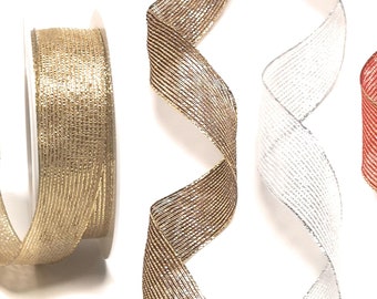 1m/0,24EUR) Schleifenband 25m x 25mm Gold gestreift Dekoband Geschenkband Lurexstreifen - Farbwahl - [3154]