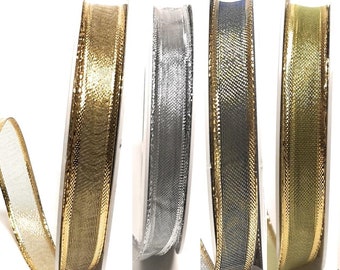 1 m / 0.24 EUR) ribbon 25 m x 15 mm decorative ribbon gold ribbon with wire lurex grid ribbon - choice of colors - [5260]