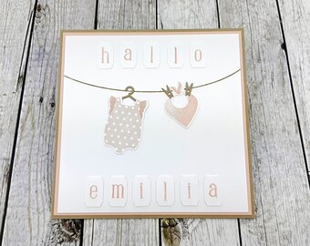 Greeting card for the birth of a girl, baby card pink with desired name