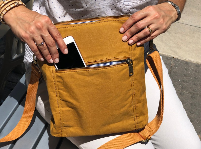 Waxed Canvas Shoulder Bag Medium Sized Crossbody Bag Work | Etsy