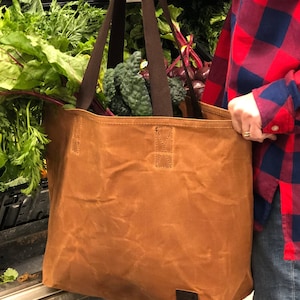 Waxed Canvas Grocery Bag / Eco Friendly Reusable Market Bag / Extra Strong Large Shopping Bag image 3