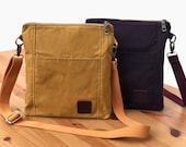 Waxed Canvas Shoulder Bag Medium Sized Crossbody Bag Work Purse Water Resistant, Zippered Purse w Cotton Webbing Strap