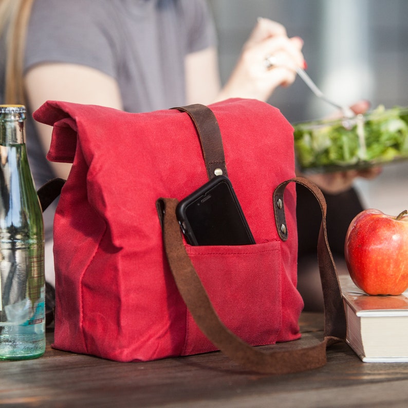 Insulated Waxed Canvas Lunch Bag - Thumbnail 3