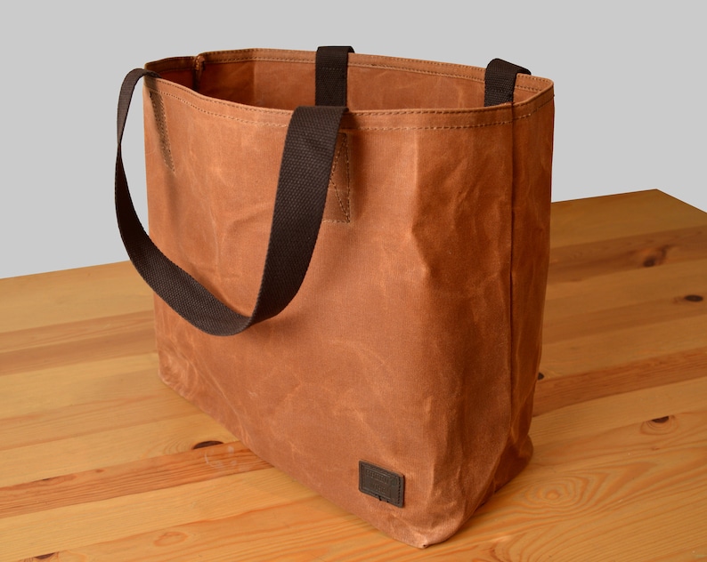 Waxed Canvas Grocery Bag / Eco Friendly Reusable Market Bag / Extra Strong Large Shopping Bag image 4
