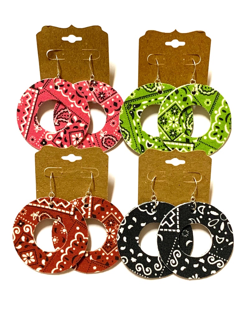 Round Geometric Paisley Bandana Fabric Hoop Earrings Circle Etsy