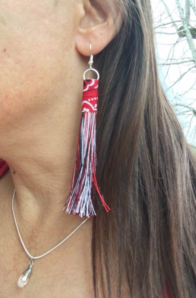 Long red paisley bandana tassel earrings dangle boho bobemian Etsy