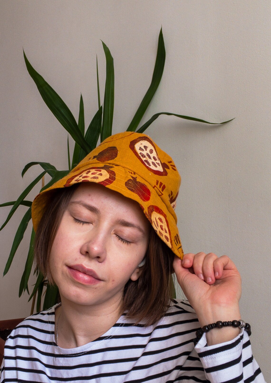 Yellow bucket hat beach hat sun hat linen hat floral Etsy