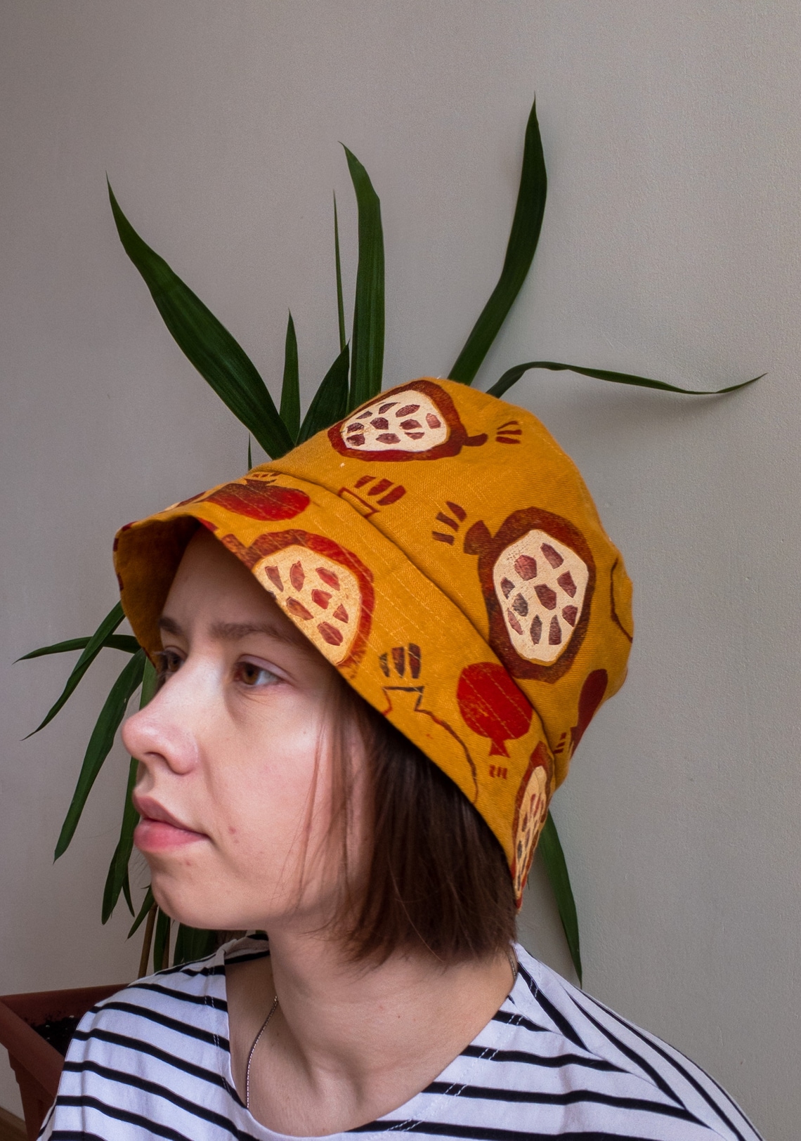 Yellow bucket hat beach hat sun hat linen hat floral Etsy