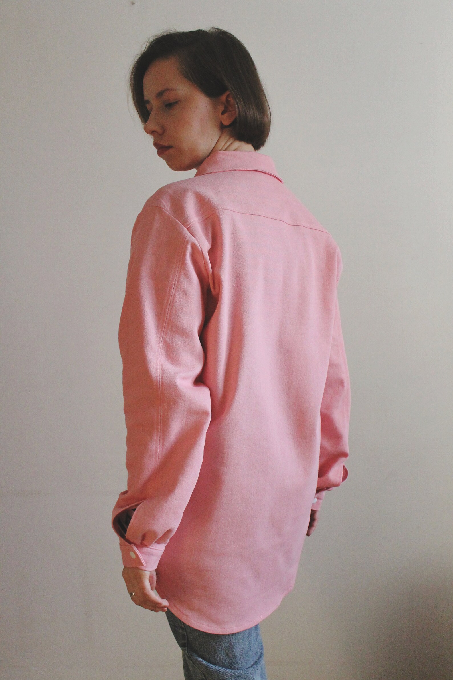 Pink denim shirt with hand embroidery LAMPAembr Etsy