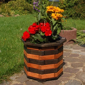 Pflanzkasten Bk6r rund braun-schwarz, Blumenkasten, Blumenkübel rund aus massivem Holz für den Garten